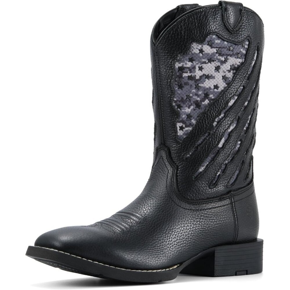 Men’s Black Deertan Square Toe Leather Durable 10-inch Pull-on Wellington Boots